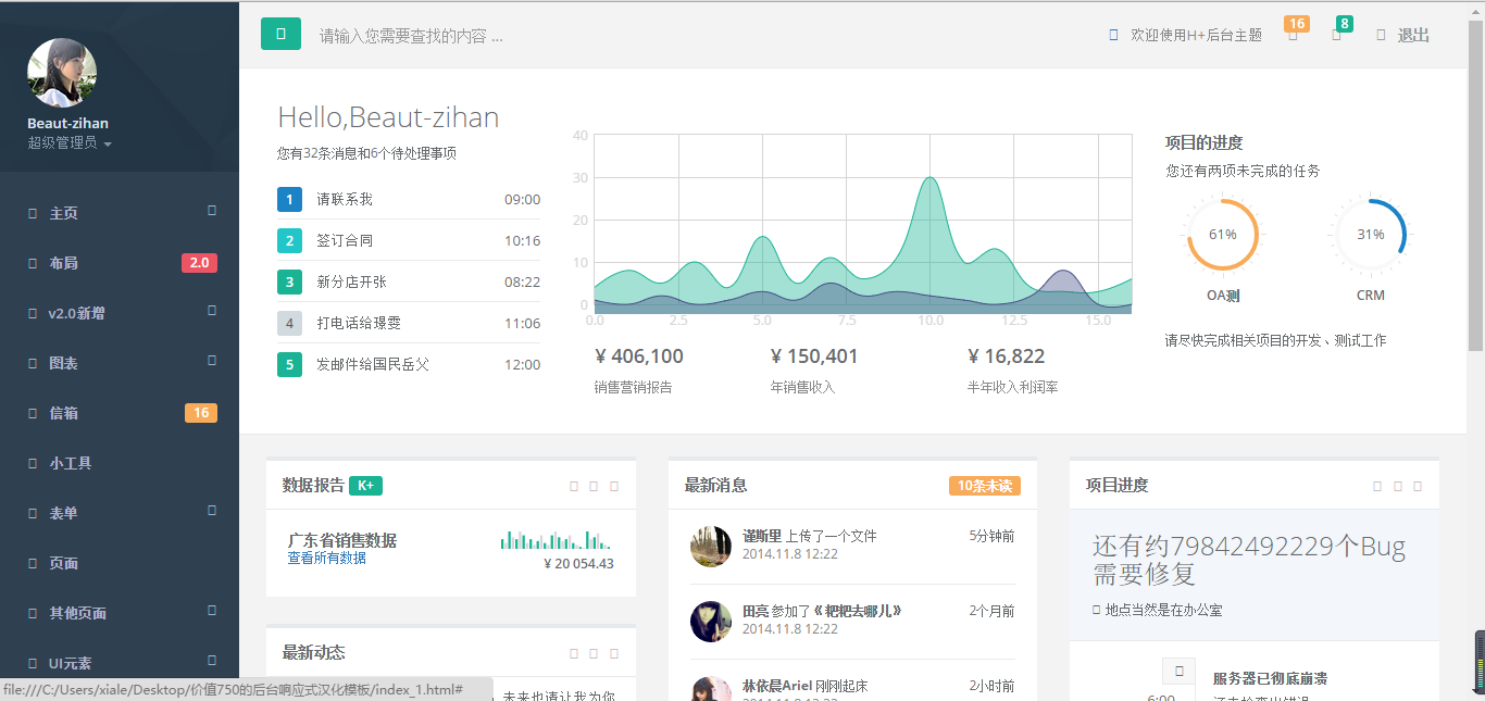 邦主分享第二套精美的后台模板_传说中的H+后台模板_美如画的后台模板插图1