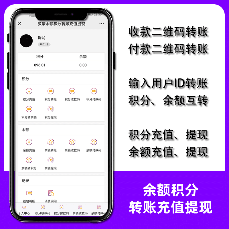 【公众号应用】余额积分转账充值提现V1.1.21，优化底部导航排序方式-Ai搜码网